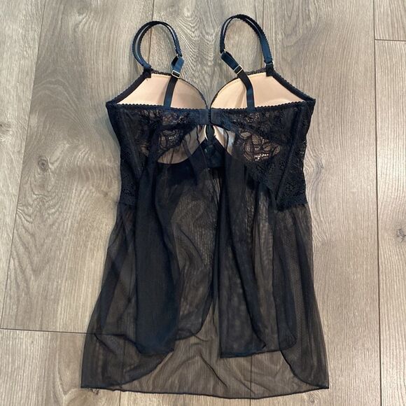 Victoria's Secret Babydoll  Black Lace Push Up Slip Size 36D - Picture 10 of 12